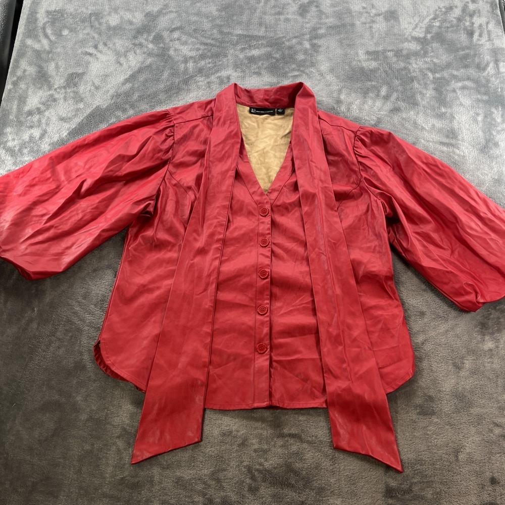 NY&Co Red Faux Leather Shawl‎ Collar Jacket XL Indie Sleaze Retro